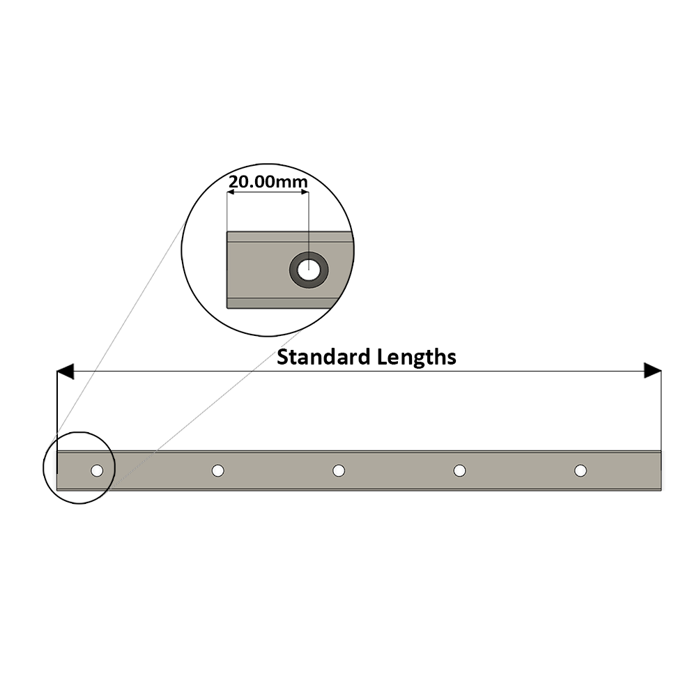 LSD15RLXCTL-S20-H-D AIRTAC LOW PROFILE RAIL<br>LSD 15MM SERIES, HIGH ACCURACY, 20MM END TO FIRST HOLE, CUT TO LENGTH IN (M) **EX. QTY: 1.240= 1240MM**