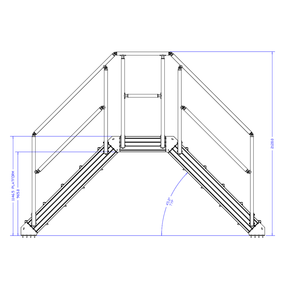 M-10353-45-1040-0735-0965-XX STAIRS & CROSSOVER - 45-DEG STAIRS X 1040 PLATFORM X 735 WIDE X 965 CLEARANCE