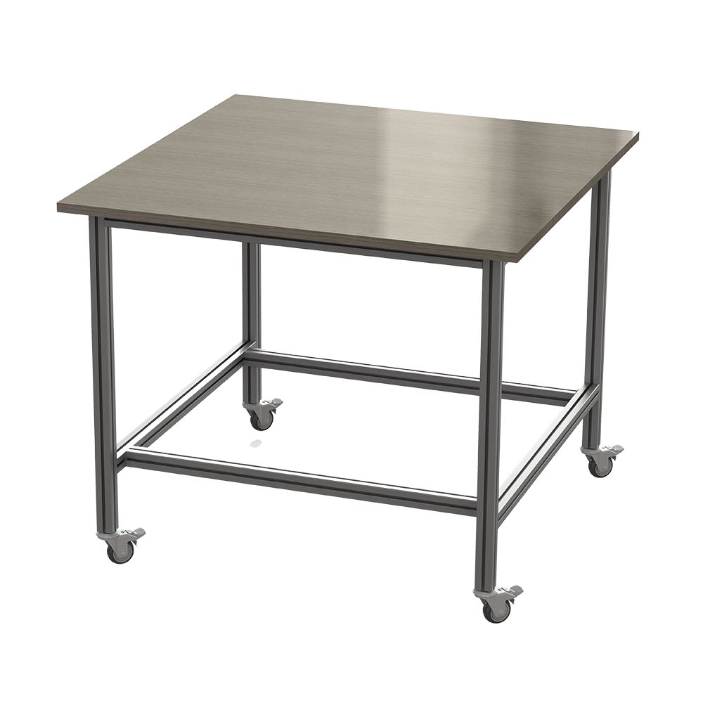 PROFILE-CASTER TABLE MODULAR SOLUTION STEEL TABLE TOP, ALUMINUM PROFILE FRAME AND CASTER TABLE